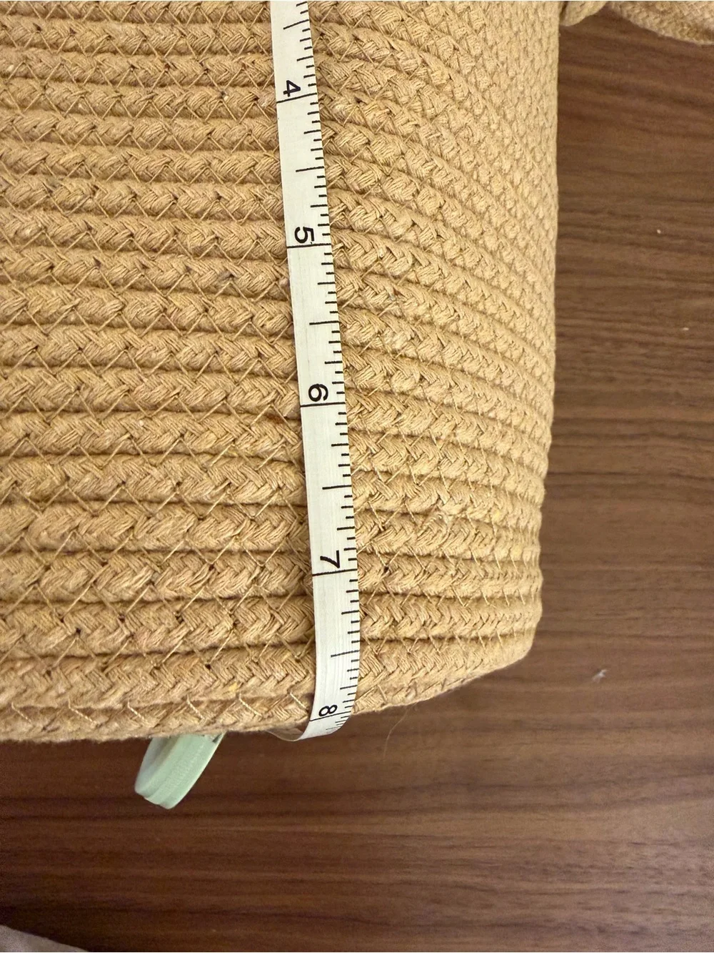 Beige Woven Rope Storage Basket with Knotted Handles 7” x 8”